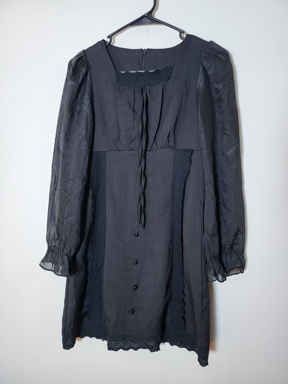 Black Long-Sleeve Tie-Neck Dress